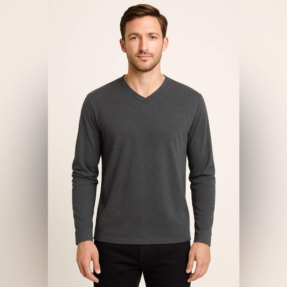 Banana Republic Men’s Long Sleeve V-Neck Shirt Gray Size Large 100% Cotton
